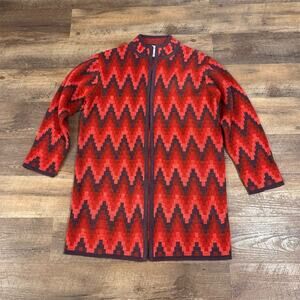 Westbound M Red & Purple Zigzag Open Cardigan Sweater Duster Office Career EUC